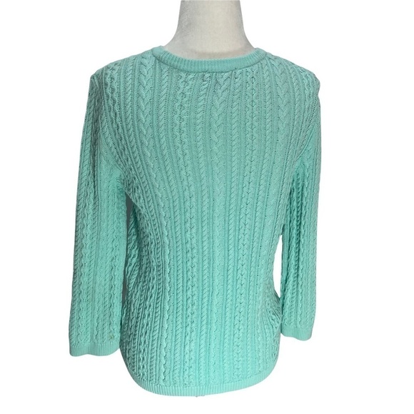LORD & Taylor Mint Green 100% Cotton Cable Knit Pullover Sweater Size S - Picture 5 of 9